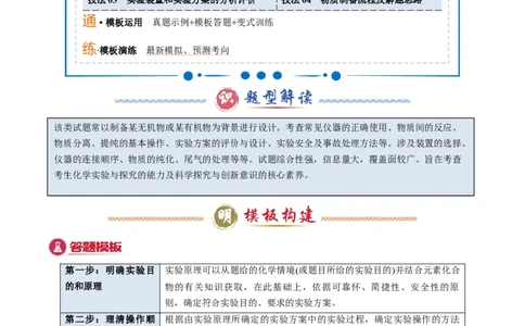 模板01物质制备和提纯类实验(原卷版)_05高考化学_2025年新高考资料_二轮复习_2025年高考化学答题技巧与模板构建338868722_第二部分主观题突破_化学综合实验