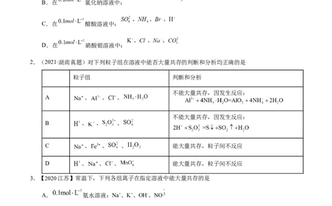 专题二离子共存和离子方程式-冲刺2023年高考化学二轮复习核心考点逐项突破（原卷版）_05高考化学_新高考复习资料_2023年新高考资料_二轮复习