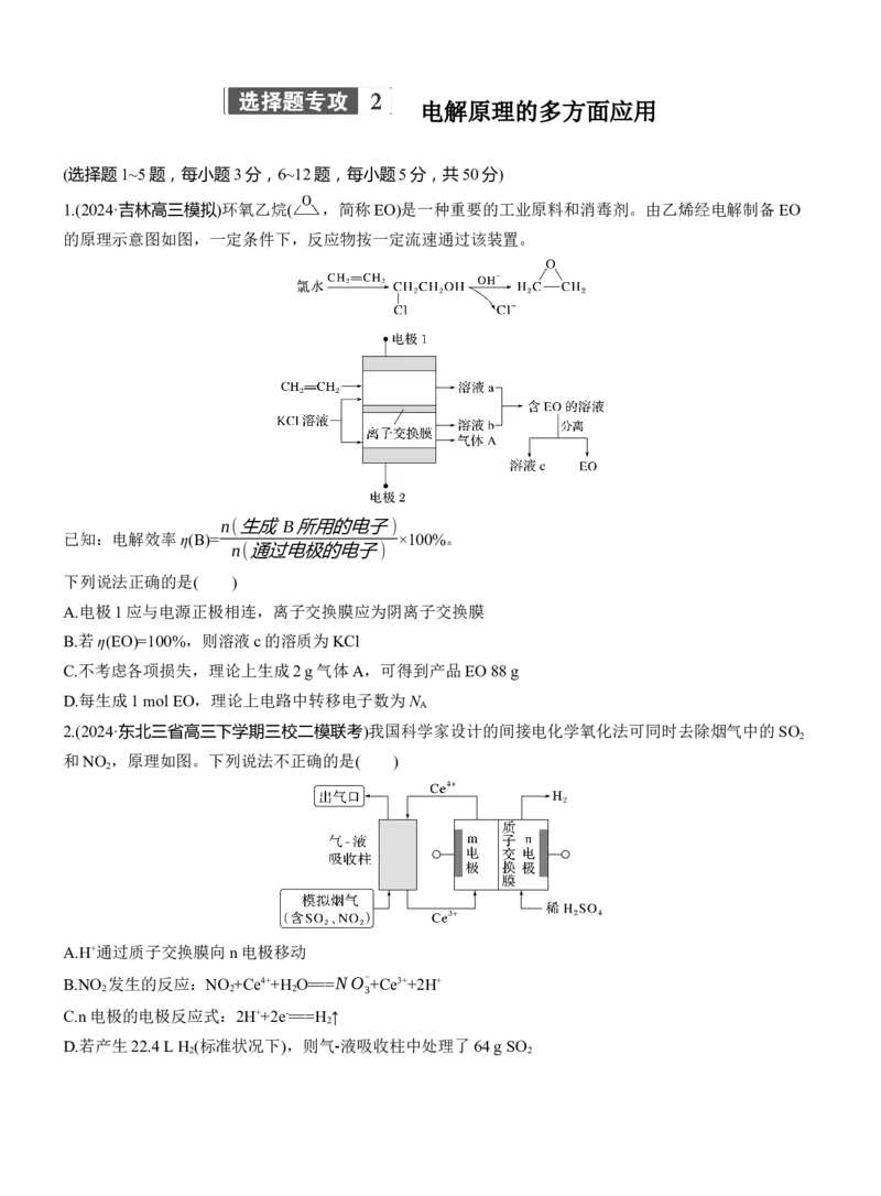 专题四　选择题专攻2　电解原理的多方面应用淘宝店：红太阳资料库_05高考化学_2025年新高考资料_二轮复习_2025年高考化学大二轮_2025化学二轮复习_题型突破练+考前特训