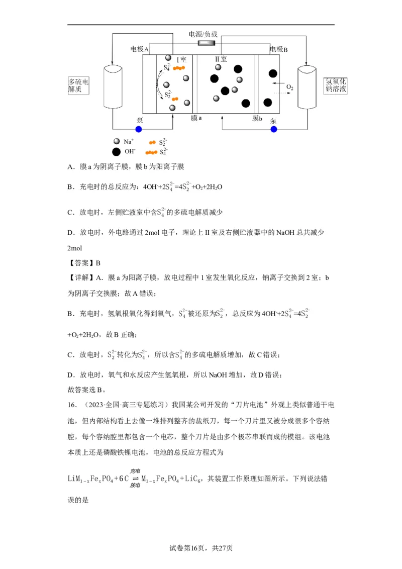 离子交换膜种类的判断（解析版）_05高考化学_新高考复习资料_2024年新高考资料_一轮复习资料_2024届高三化学一轮复习&mdash;专项训练