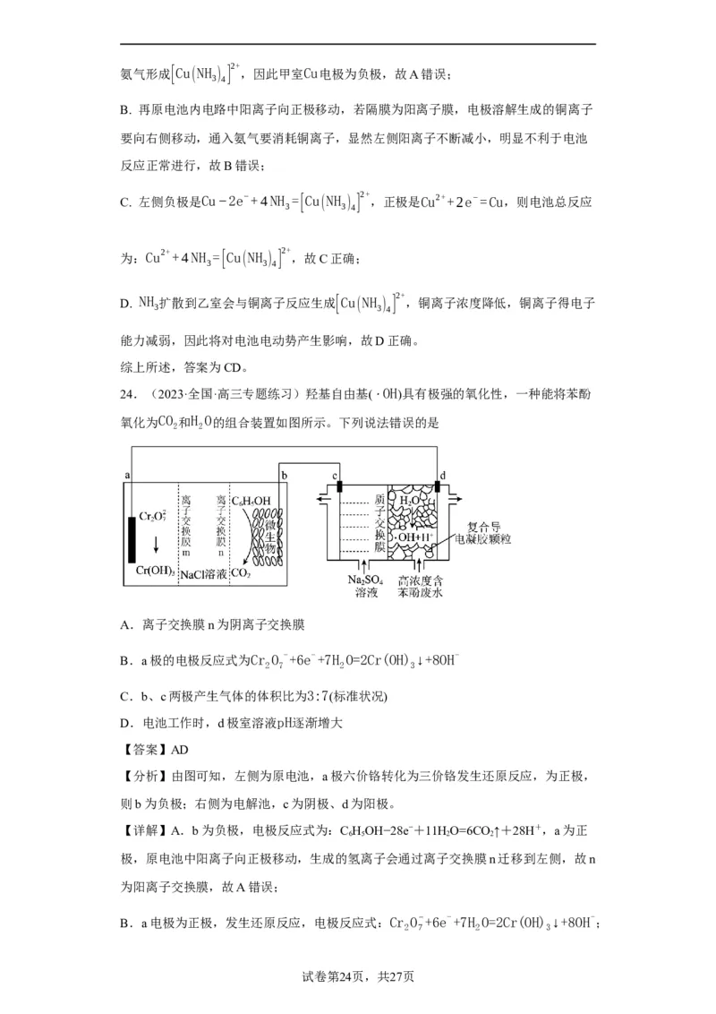 离子交换膜种类的判断（解析版）_05高考化学_新高考复习资料_2024年新高考资料_一轮复习资料_2024届高三化学一轮复习&mdash;专项训练