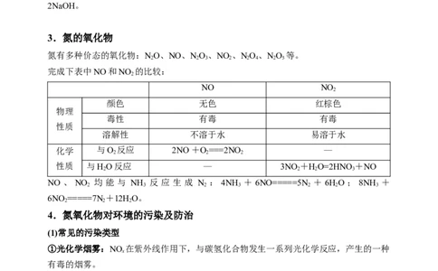 微专题28非金属氧化物的污染与防治-备战2022年高考化学考点微专题（原卷版）_05高考化学_新高考复习资料_2022年新高考资料_备战2022年高考化学考点微专题