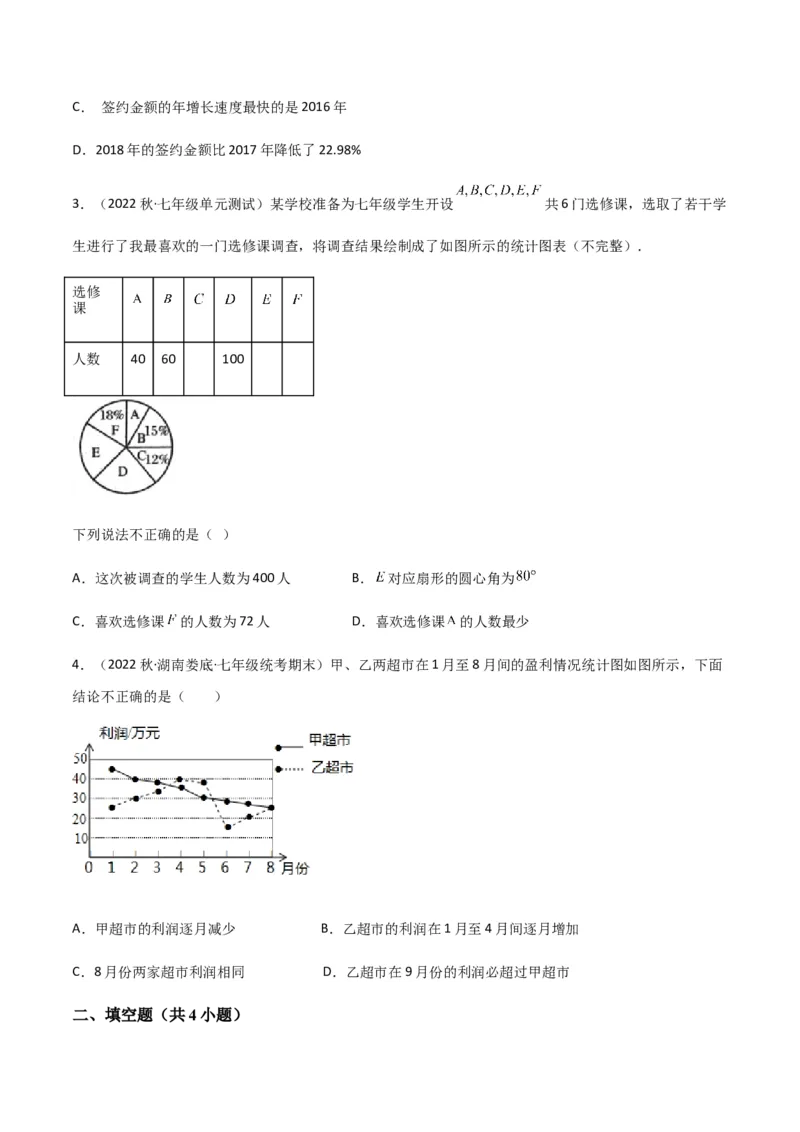单元测试第十章数据的收集、整理与描述（A卷&middot;知识通关练）（原卷版）_new_初中数学人教版_7下-初中数学人教版_7下-初中数学人教版（旧版）赠送_06习题试卷_2单元测试