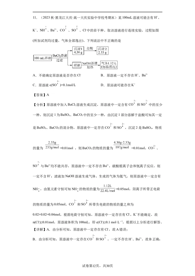 离子的检验和推断（解析版）_05高考化学_新高考复习资料_2024年新高考资料_一轮复习资料_2024届高三化学一轮复习&mdash;专项训练