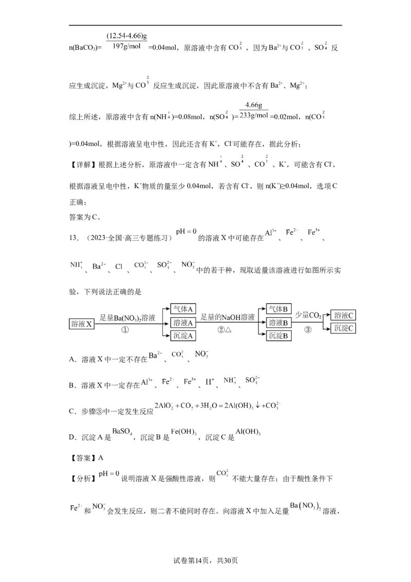 离子的检验和推断（解析版）_05高考化学_新高考复习资料_2024年新高考资料_一轮复习资料_2024届高三化学一轮复习&mdash;专项训练