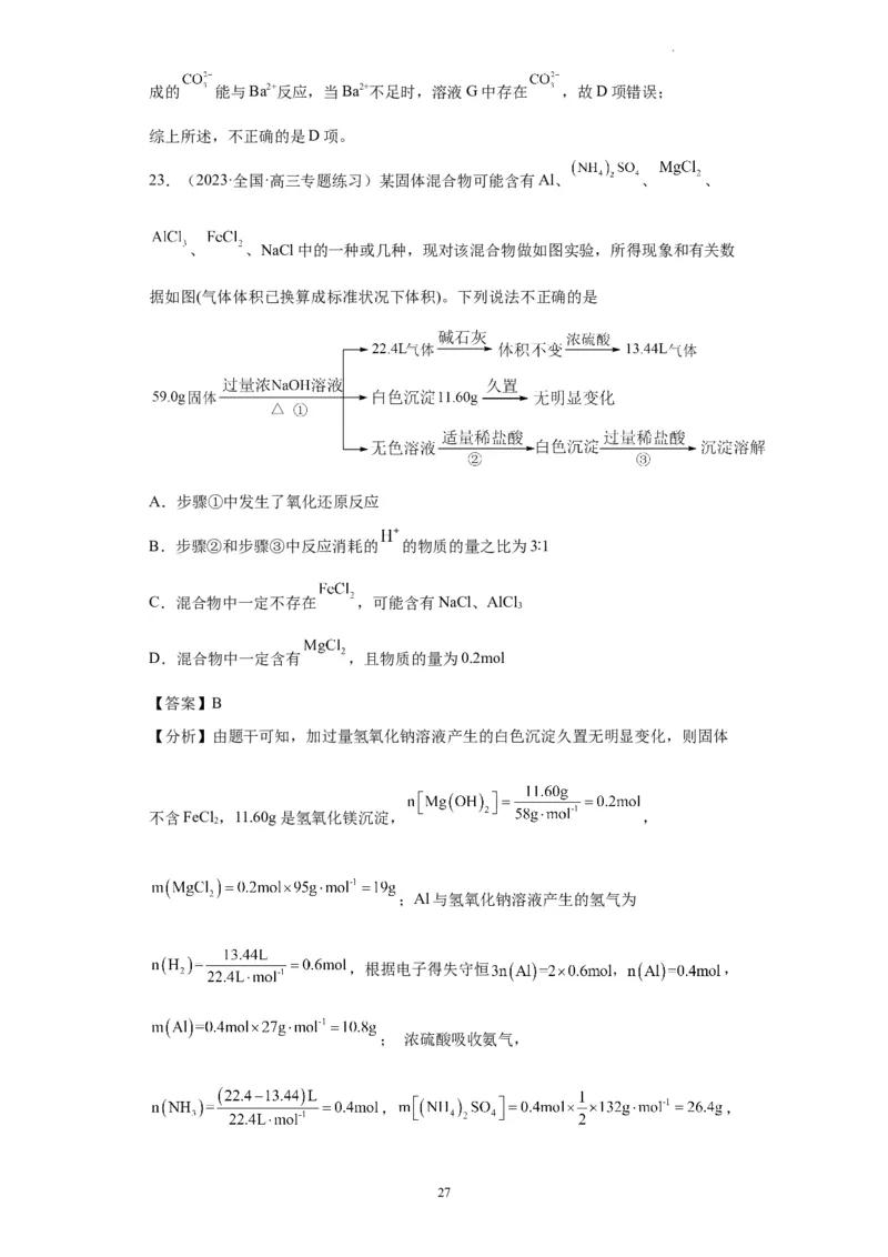 离子的检验和推断（解析版）_05高考化学_新高考复习资料_2024年新高考资料_一轮复习资料_2024届高三化学一轮复习&mdash;专项训练