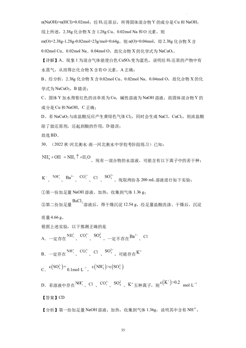 离子的检验和推断（解析版）_05高考化学_新高考复习资料_2024年新高考资料_一轮复习资料_2024届高三化学一轮复习&mdash;专项训练