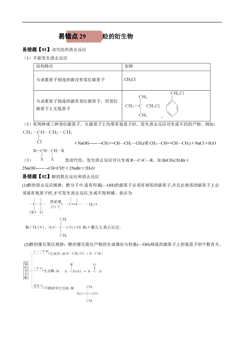 易错点29烃的衍生物-备战2023年高考化学考试易错题（原卷版）_05高考化学_通用版（老高考）复习资料_2023年复习资料_专项复习_备战2023年高考化学考试易错题（全国通用）