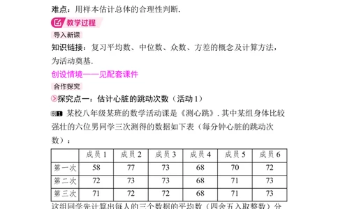 数学活动　估计心脏的跳动次数与用水量的均值与方差_初中数学人教版_八年级数学下册_保存转存之后查看(1)_2026春季新版-持续更新中_第三套-东方_RJ八下第24章数据的分析资源包