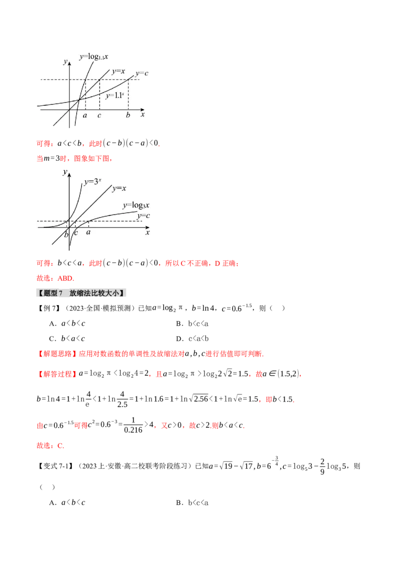 重难点04指、对、幂数比较大小问题七大题型（举一反三）（新高考专用）（解析版）_2.2025数学总复习_2024年新高考资料_2.2024二轮复习