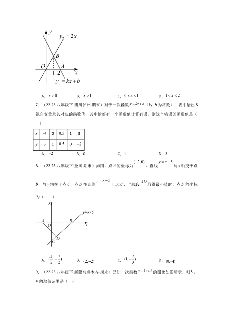 第08讲一次函数（13个知识点+13种题型+强化训练）（学生版）_初中数学_八年级数学下册（人教版）_常见题型通关讲解练-V3