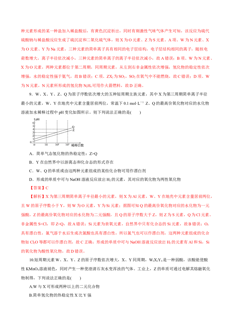 专题讲座（三）&ldquo;位-构-性&rdquo;综合推断题的解题方法（练）解析版_05高考化学_新高考复习资料_2022年新高考资料_2022年高考化学一轮复习讲练测（新教材新高考）