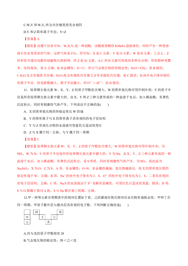 专题讲座（三）&ldquo;位-构-性&rdquo;综合推断题的解题方法（练）解析版_05高考化学_新高考复习资料_2022年新高考资料_2022年高考化学一轮复习讲练测（新教材新高考）