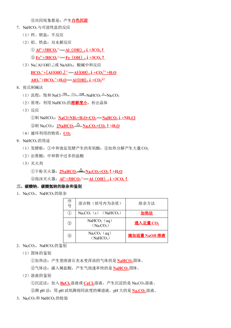 知识清单05++钠及其重要化合物-口袋书2024年高考化学一轮复习知识清单_05高考化学_2024年新高考资料_1.2024一轮复习_2024年高考化学一轮复习知识清单