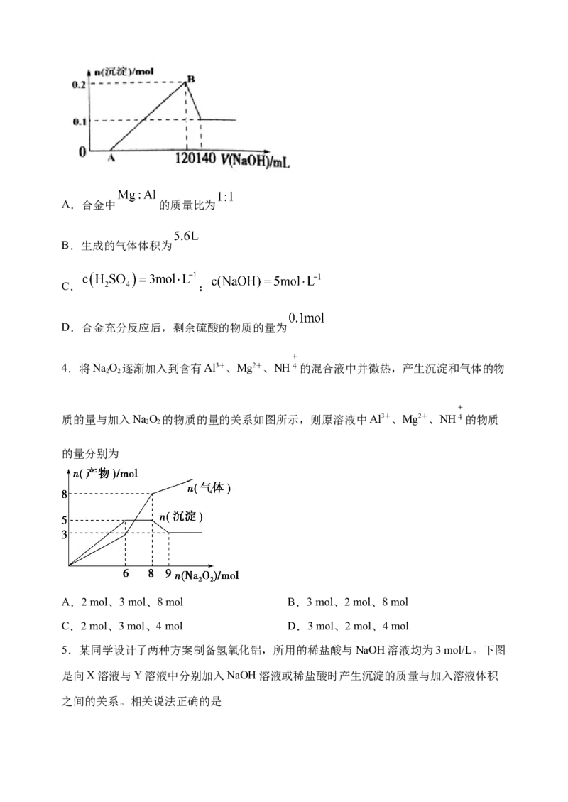 微专题12铝三角及其转化关系-备战2022年高考化学考点微专题（原卷版）_05高考化学_新高考复习资料_2022年新高考资料_备战2022年高考化学考点微专题
