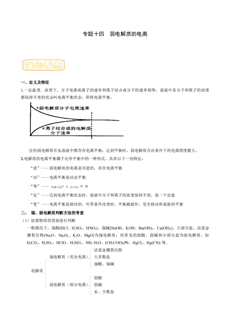 专题十四弱电解质的电离（专讲）-冲刺2023年高考化学二轮复习核心考点逐项突破（解析版）_05高考化学_新高考复习资料_2023年新高考资料_二轮复习