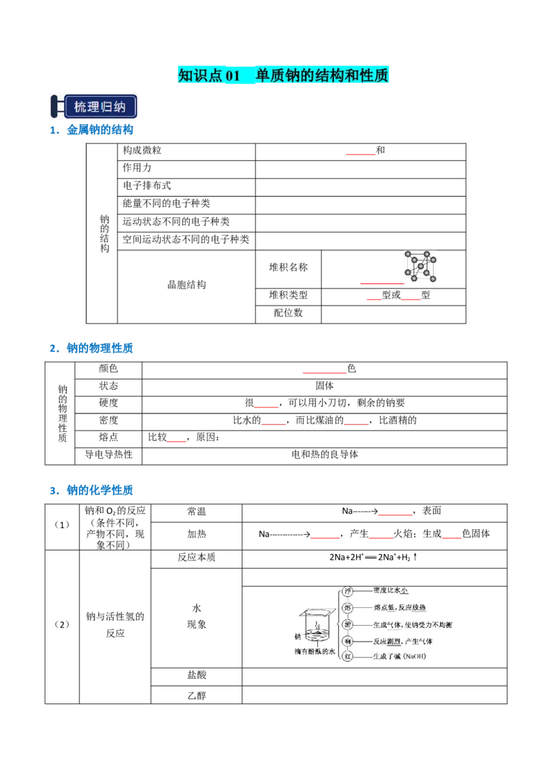 知识清单05钠及其重要化合物（原卷版）_05高考化学_2025年新高考资料_一轮复习_上好课2025年高考化学一轮复习知识清单3246985