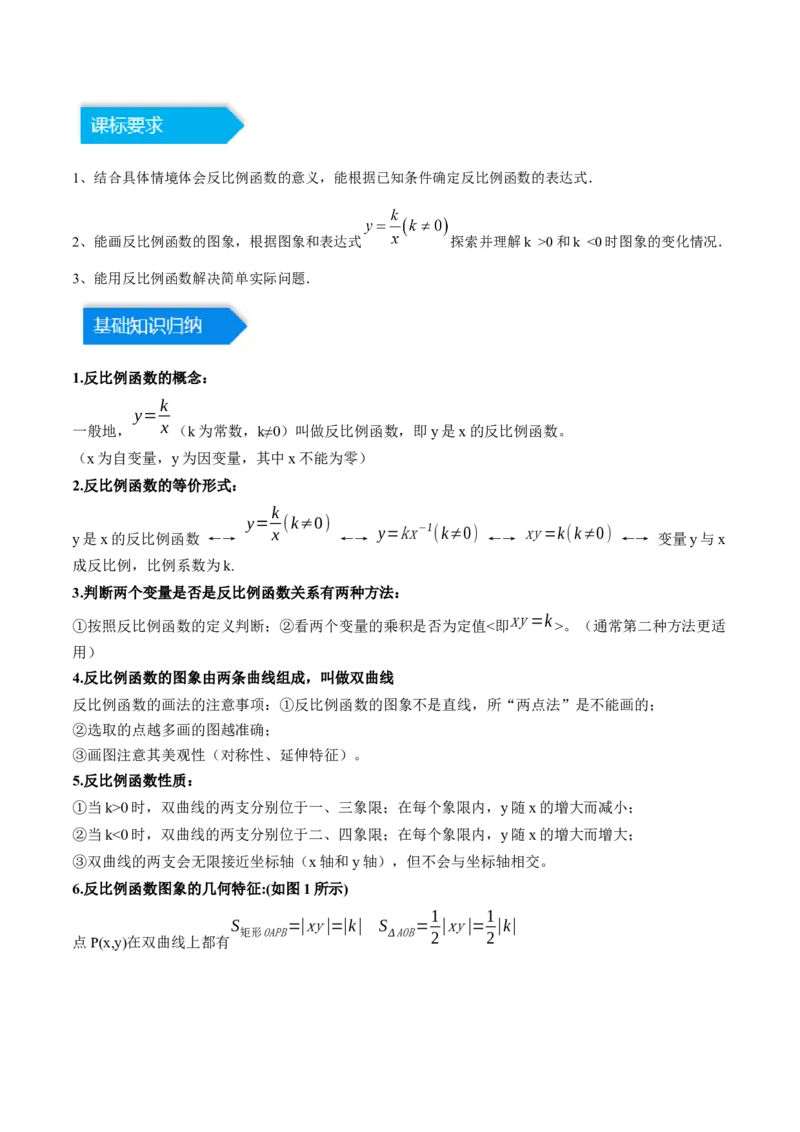 第二十六章反比例函数（知识归纳+题型突破）（六大题型，98题）（教师版）-（人教版）_初中数学_九年级数学下册（人教版）_知识点汇总-U105_2024版