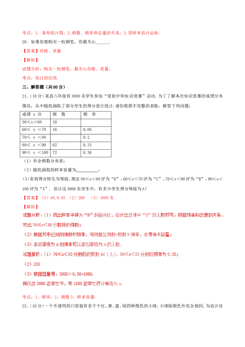 第10章数据的收集、整理和描述（A卷）_初中数学人教版_7下-初中数学人教版_7下-初中数学人教版（旧版）赠送_06习题试卷_2单元测试_单元测试（第2套）