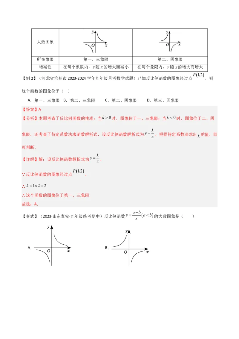 第26章反比例函数（知识清单+典型例题）（教师版）_初中数学_九年级数学下册（人教版）_常见题型通关讲解练-V3_2024版