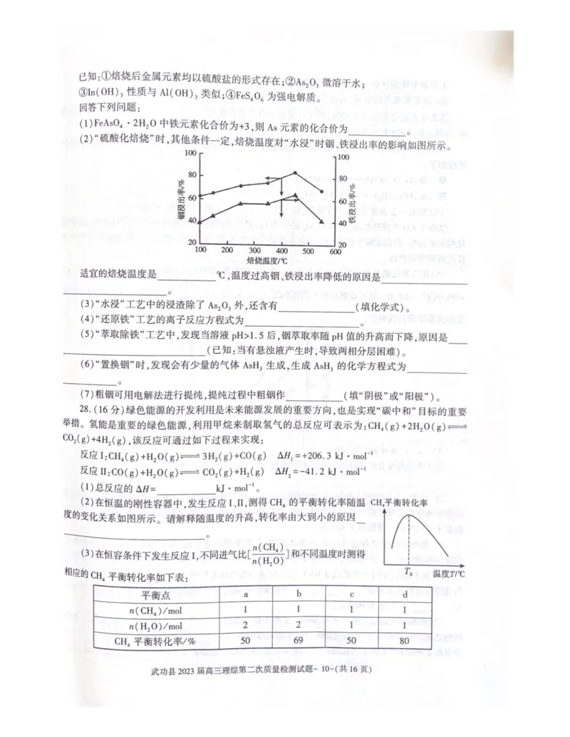 武功县2023届高三第二次质量检测理综试题_05高考化学_高考模拟题_全国课标版_2023届陕西省咸阳市武功县高三第二次质量检测理综_2023届陕西省咸阳市武功县高三第二次质量检测理综