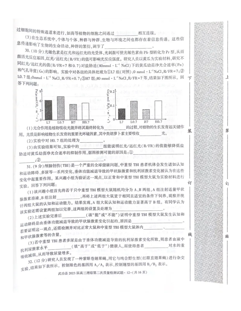武功县2023届高三第二次质量检测理综试题_05高考化学_高考模拟题_全国课标版_2023届陕西省咸阳市武功县高三第二次质量检测理综_2023届陕西省咸阳市武功县高三第二次质量检测理综