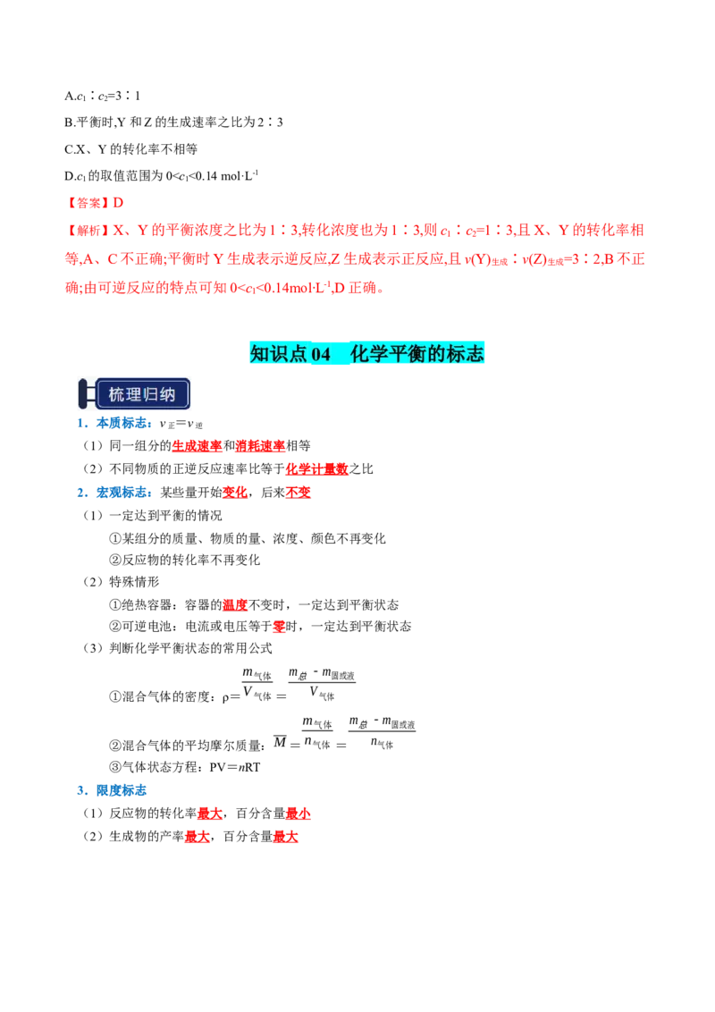 知识清单20化学反应速率与化学平衡-口袋书2025年高考化学一轮复习知识清单（新高考专用）（解析版）_05高考化学_2025年新高考资料_一轮复习