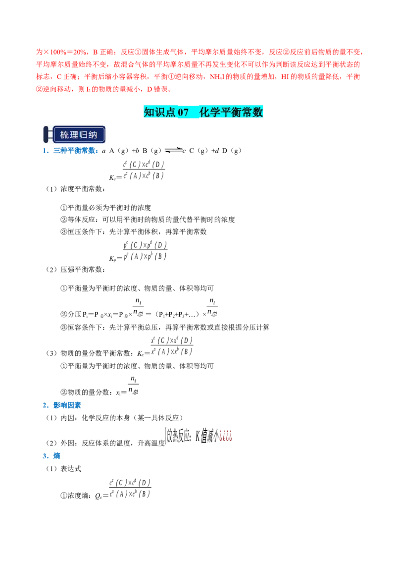 知识清单20化学反应速率与化学平衡-口袋书2025年高考化学一轮复习知识清单（新高考专用）（解析版）_05高考化学_2025年新高考资料_一轮复习