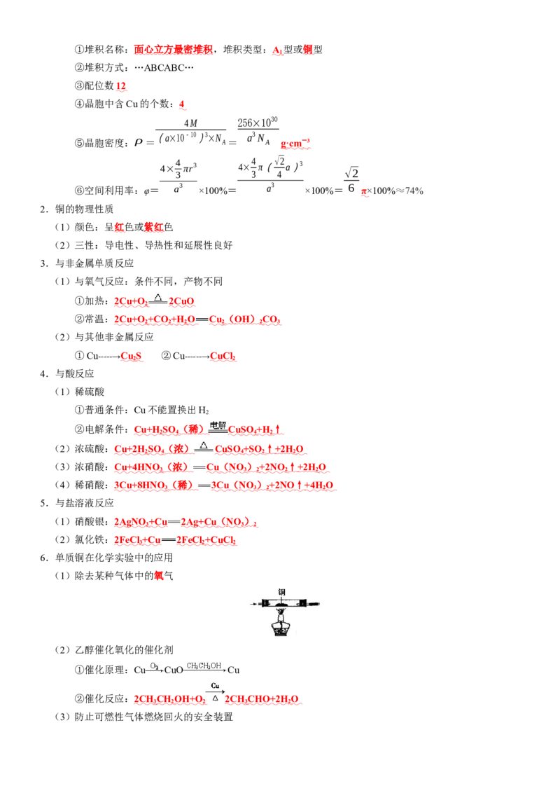 知识清单09++铜、金属材料、金属冶炼-口袋书2024年高考化学一轮复习知识清单_05高考化学_2024年新高考资料_1.2024一轮复习_2024年高考化学一轮复习知识清单