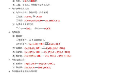 知识清单09++铜、金属材料、金属冶炼-口袋书2024年高考化学一轮复习知识清单_05高考化学_2024年新高考资料_1.2024一轮复习_2024年高考化学一轮复习知识清单