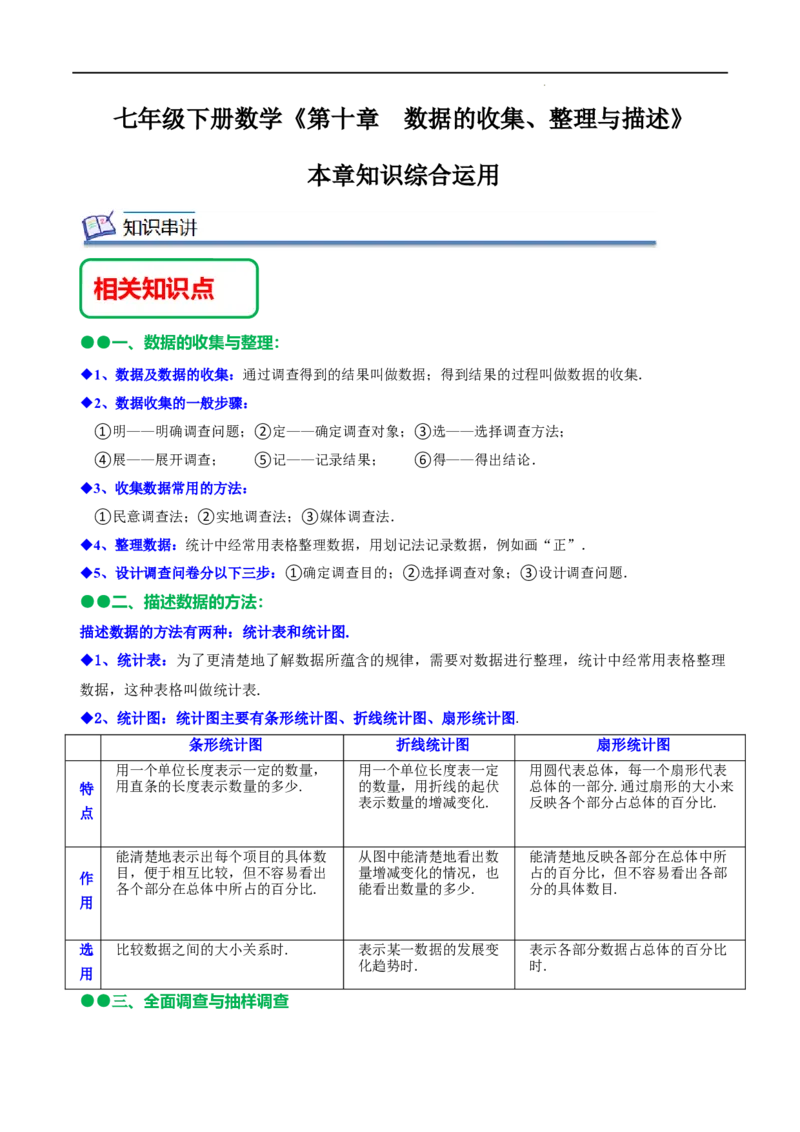 第十章数据的收集、整理与描述知识串讲+热考题型（解析版）_初中数学人教版_7下-初中数学人教版_7下-初中数学人教版（旧版）赠送_07专项讲练