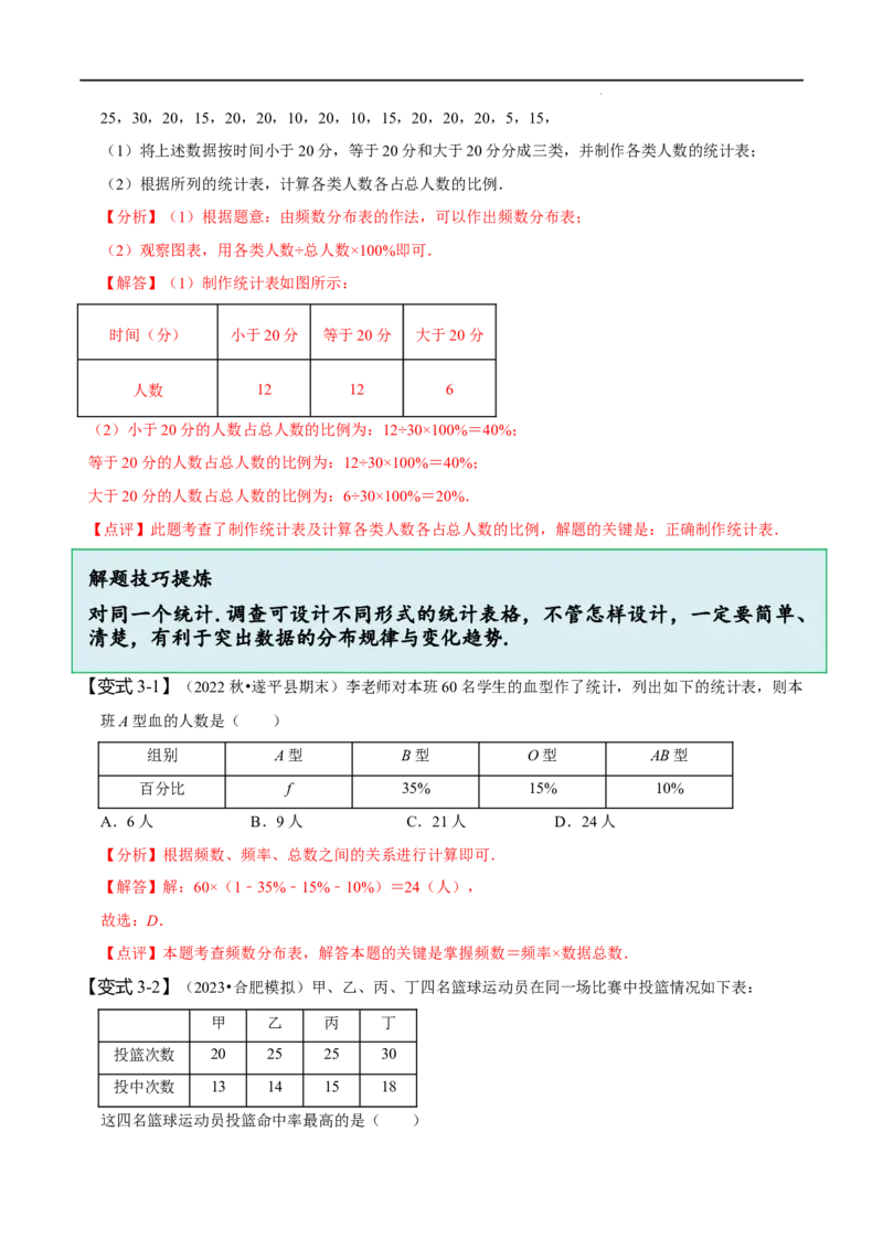 第十章数据的收集、整理与描述知识串讲+热考题型（解析版）_初中数学人教版_7下-初中数学人教版_7下-初中数学人教版（旧版）赠送_07专项讲练