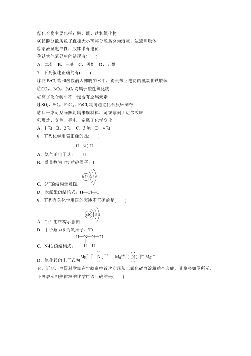 二轮专题强化练　专题1　物质的组成、分类　化学用语_05高考化学_通用版（老高考）复习资料_2023年复习资料_二轮复习_2023年高考化学二轮复习讲义+课件（全国版）_学生版
