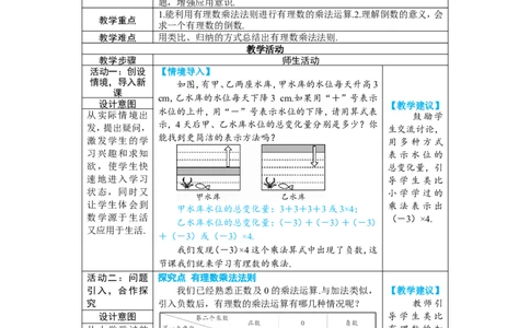 素养目标2.2.2.1有理数的乘法教案（表格式）2024-2025学年人教版数学上册_初中数学人教版_7上-初中数学人教版_7上-初中数学人教版（新版）_04教案