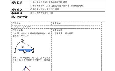 综合与实践最短路径问题_初中数学人教版_8上-初中数学人教版_2025秋季新人教版数学八上课件教案_02-教学设计完整版_第15章