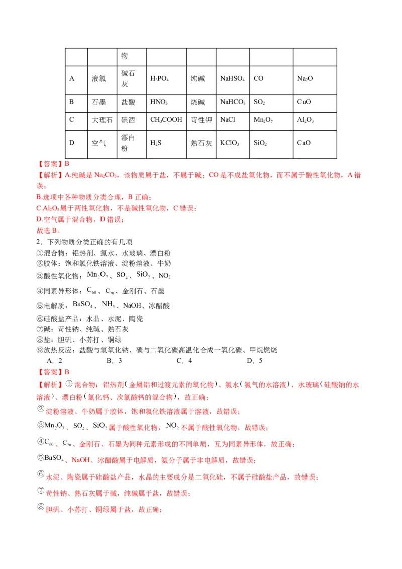 知识清单01物质的分类及转化（解析版）_05高考化学_新高考复习资料_2025年新高考资料_上好课2025年高考化学一轮复习知识清单3246985