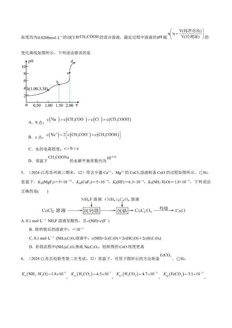 押江苏卷第12题电解质溶液综合选择题（原卷版）_05高考化学_2024年新高考资料_5.2024三轮冲刺_备战2024年高考化学临考题号押题（江苏专用）322863014