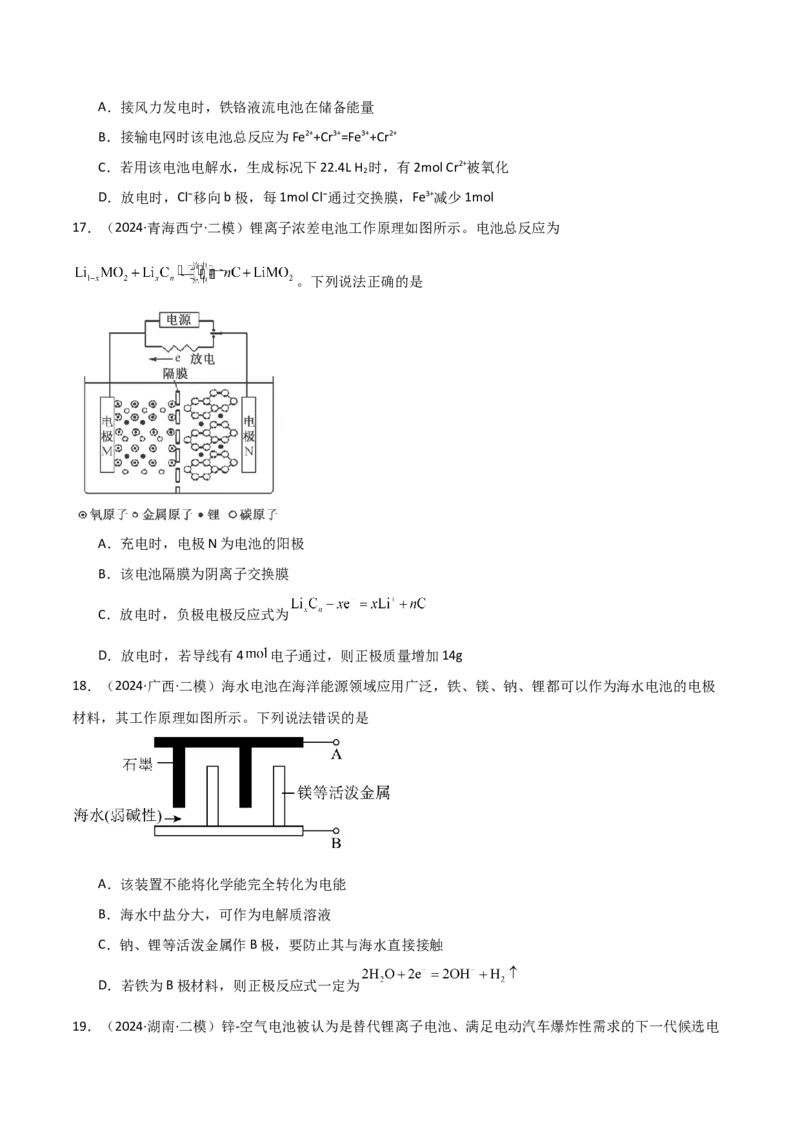 易错专题11电化学基础（原卷版）_05高考化学_2024年新高考资料_5.2024三轮冲刺_2024年高考化学考前易错聚焦