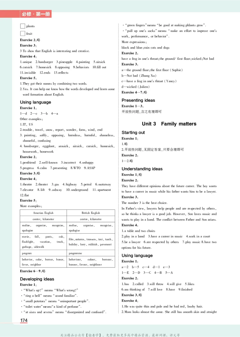 外研必修第1册教材习题答案_高中全套电子教材及答案。_02高中教材参考答案_高中英语_外研版