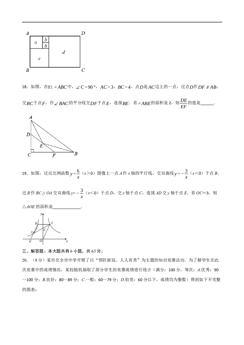 黄金卷3-赢在中考&middot;黄金8卷备战2023年中考数学全真模拟卷（包头专用）（原卷版）_初中数学人教版_9下-初中数学人教版_10中考模拟卷