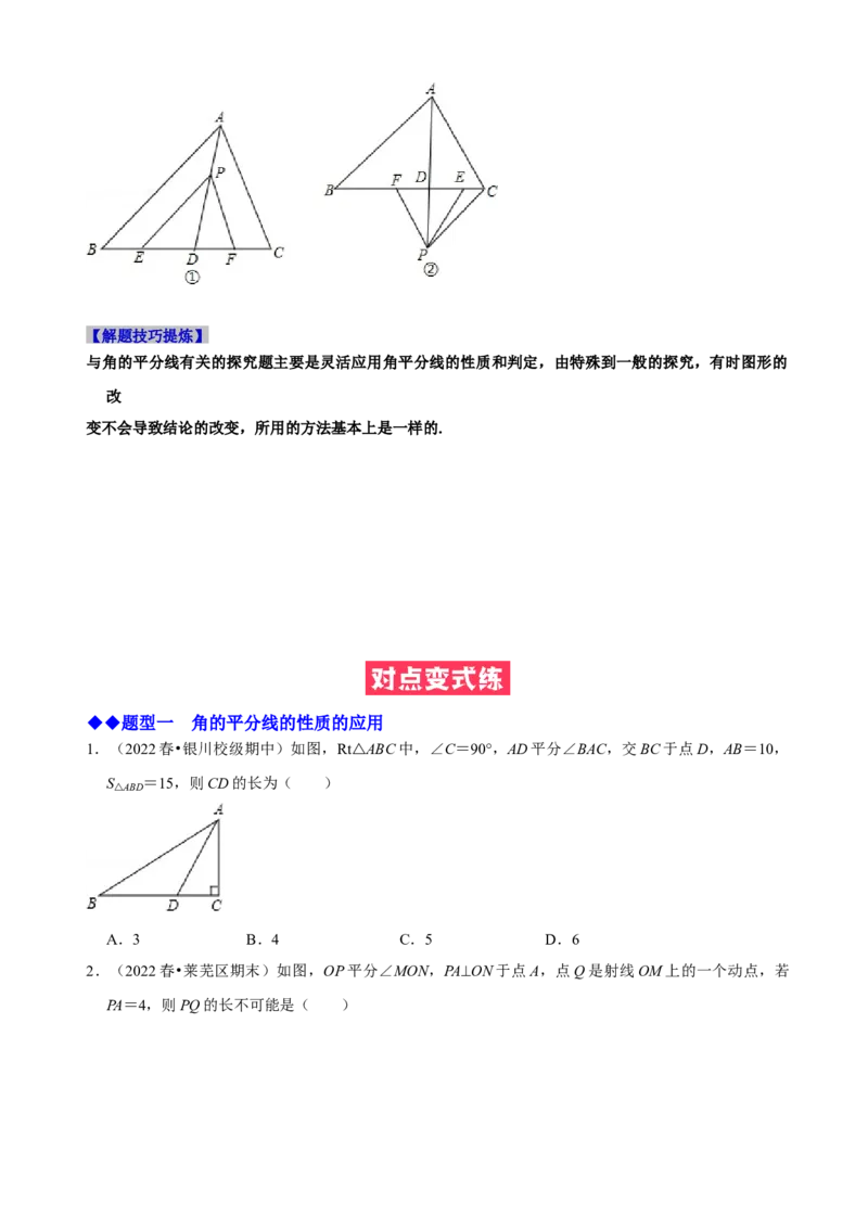 必考点05角平分线的性质与判定-题型&middot;技巧培优系列2022-2023学年八年级数学上册精选专题（人教版）（原卷版）_初中数学人教版_8上-初中数学人教版_旧版_07专项讲练