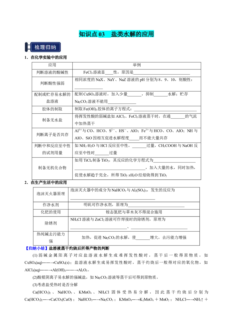 知识清单23盐类的水解-上好课2025年高考化学一轮复习知识清单（新高考专用）（原卷版）_05高考化学_2025年新高考资料_一轮复习_上好课2025年高考化学一轮复习知识清单3246985