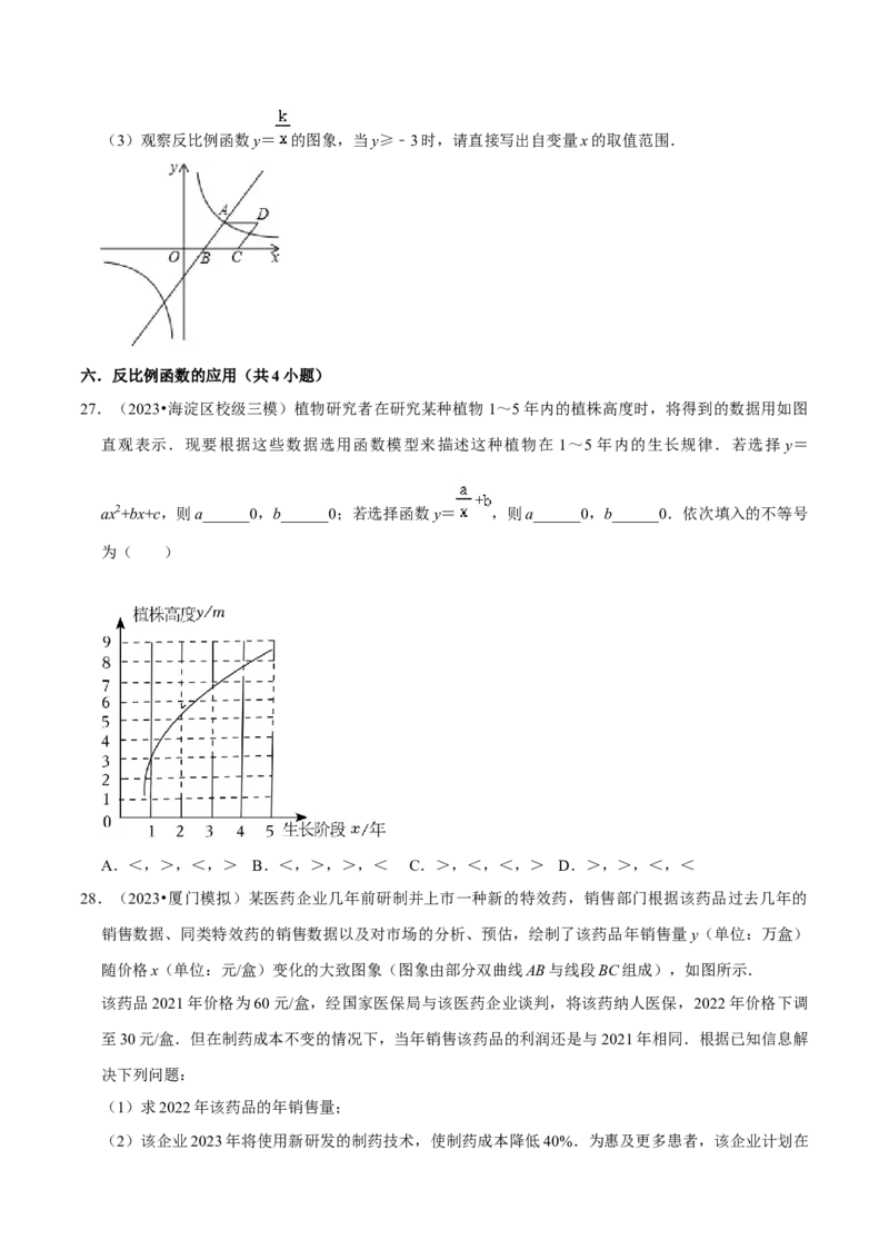 猜想06反比例函数（易错必刷30题6种题型专项训练）（原卷版）_初中数学人教版_9上-初中数学人教版_06习题试卷_7期中期末复习专题