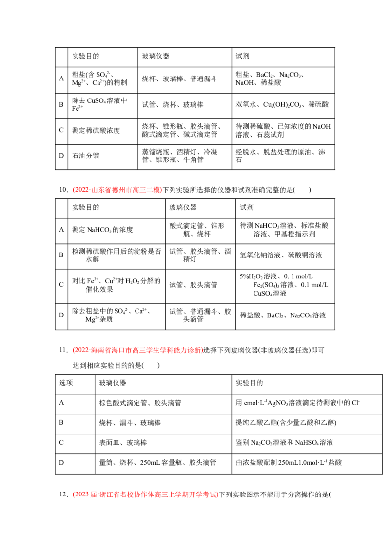 专题八化学实验基础专题检验--（实战演练）-高考引领教学2023年高考化学二轮针对性复习方案（原卷版）_05高考化学_通用版（老高考）复习资料_2023年复习资料_二轮复习