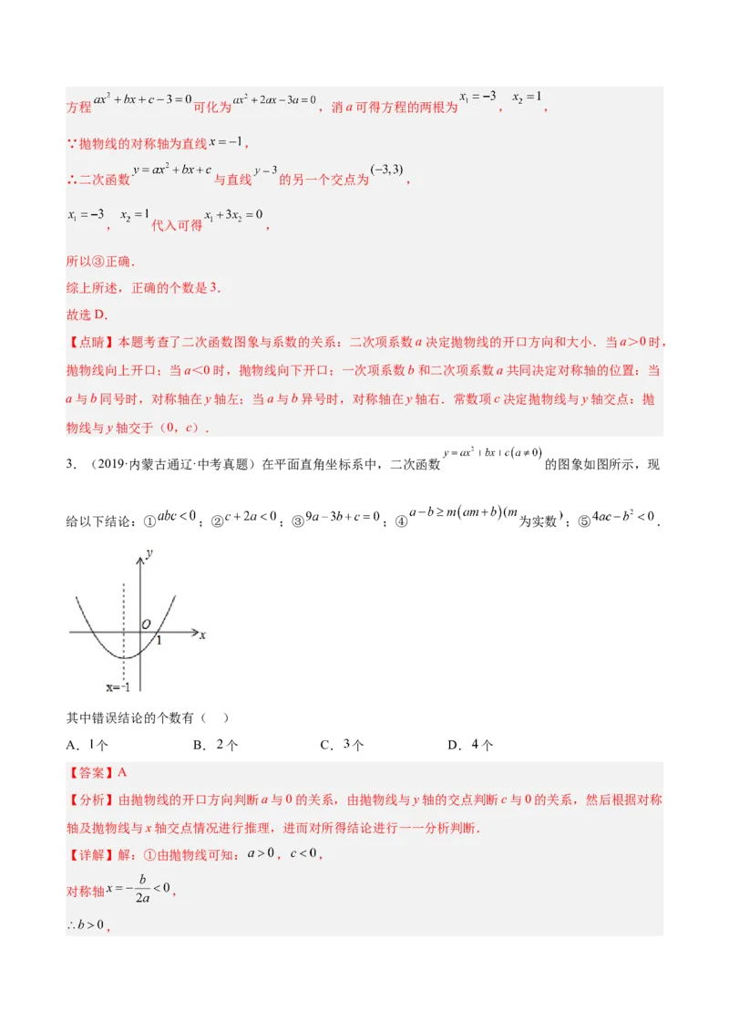 培优专题06二次函数的图像与字母系数的关系-解析版_初中数学人教版_9下-初中数学人教版_07专项讲练_核心考点突破2022-2023学年九年级数学精选专题培优讲与练（人教版）