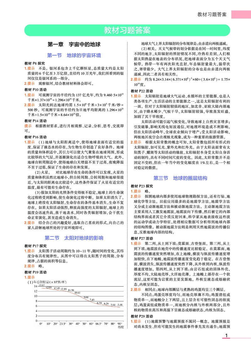 必修第1册湘教地理教材习题答案_高中全套电子教材及答案。_02高中教材参考答案_高中地理_湘教版