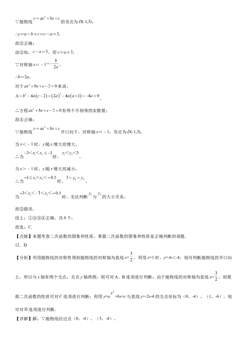 专题强化训练一二次函数的图像、性质和不等式-2022-2023学年九年级数学上册《考点&bull;题型&bull;技巧》精讲与精练高分突破（人教版）_初中数学人教版_9上-初中数学人教版_07专项讲练