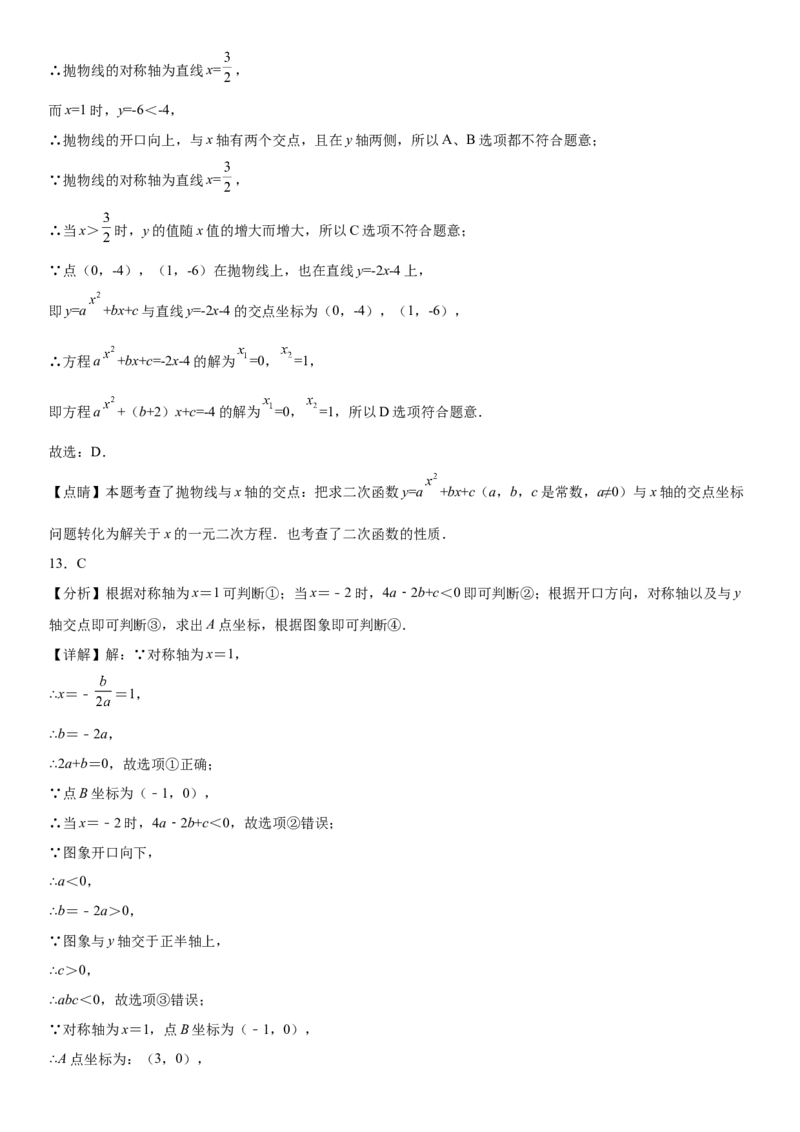 专题强化训练一二次函数的图像、性质和不等式-2022-2023学年九年级数学上册《考点&bull;题型&bull;技巧》精讲与精练高分突破（人教版）_初中数学人教版_9上-初中数学人教版_07专项讲练