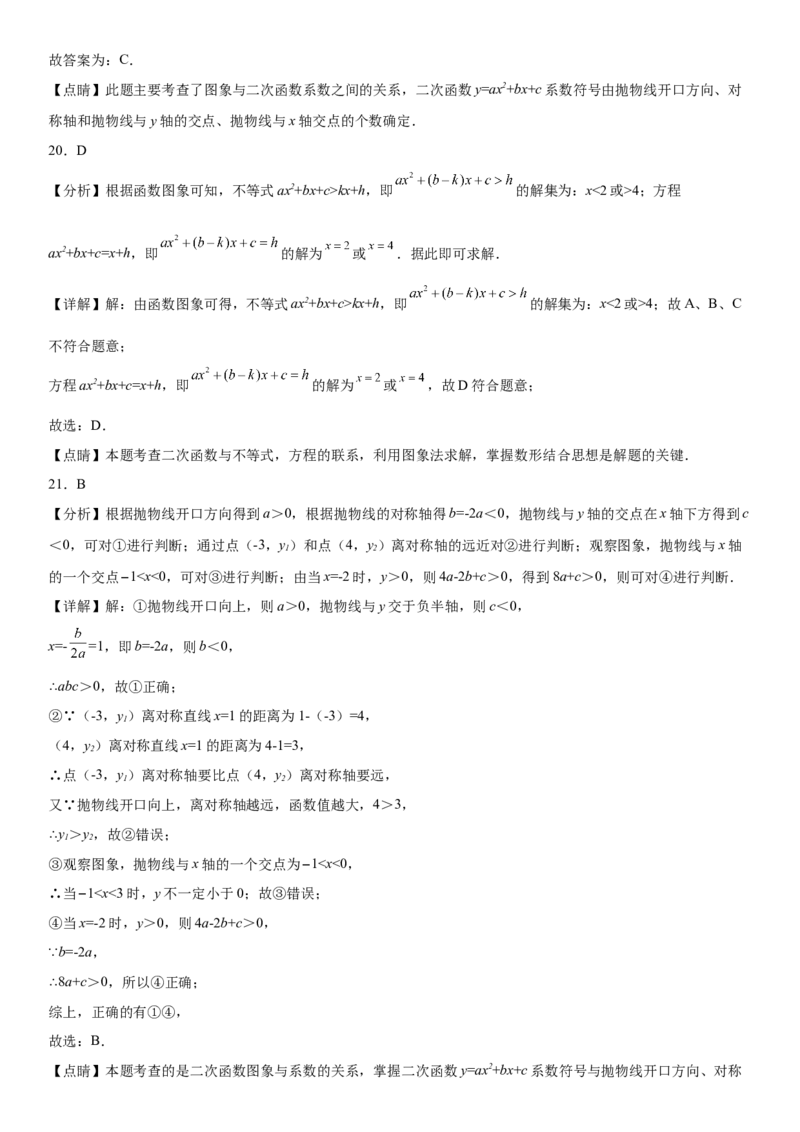 专题强化训练一二次函数的图像、性质和不等式-2022-2023学年九年级数学上册《考点&bull;题型&bull;技巧》精讲与精练高分突破（人教版）_初中数学人教版_9上-初中数学人教版_07专项讲练