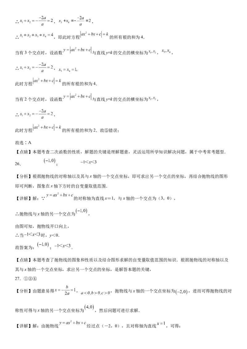 专题强化训练一二次函数的图像、性质和不等式-2022-2023学年九年级数学上册《考点&bull;题型&bull;技巧》精讲与精练高分突破（人教版）_初中数学人教版_9上-初中数学人教版_07专项讲练